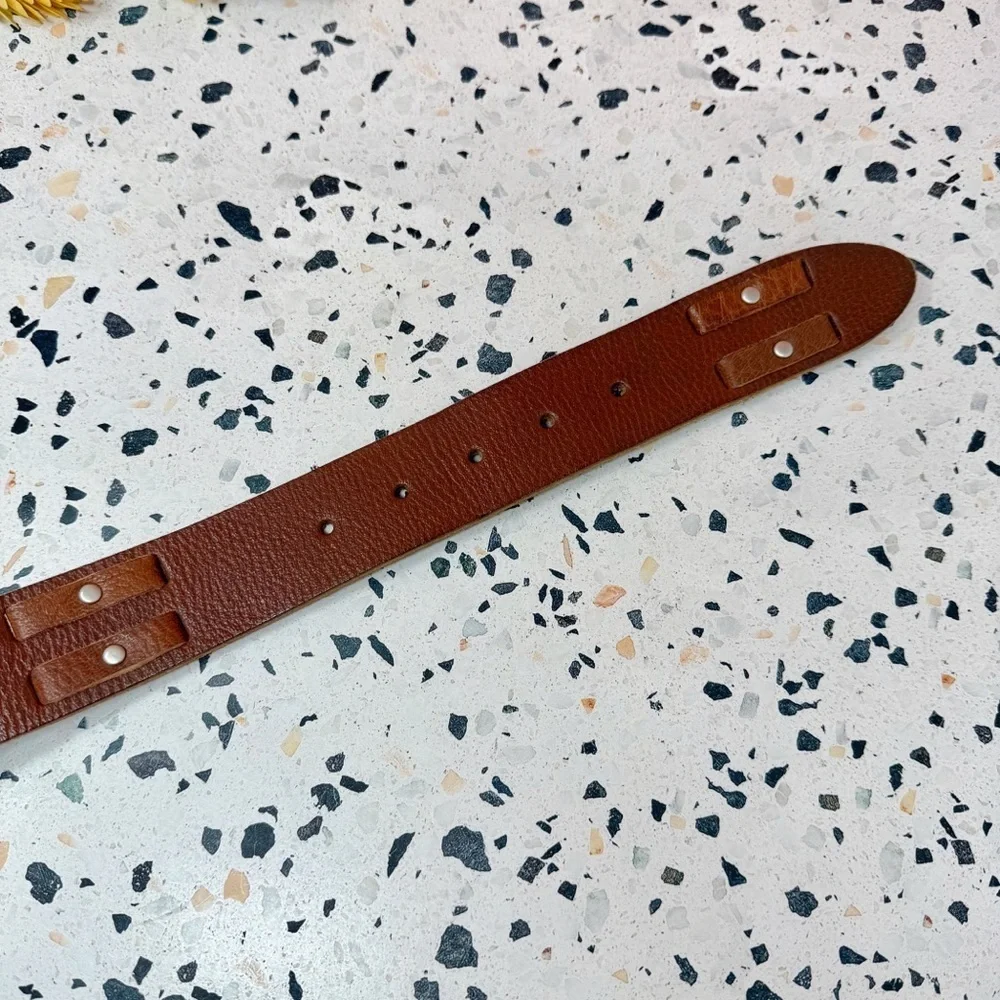 Fossil Vintage Brown Genuine Leather Brass Heritage Style 90s Y2K Belt Sz L